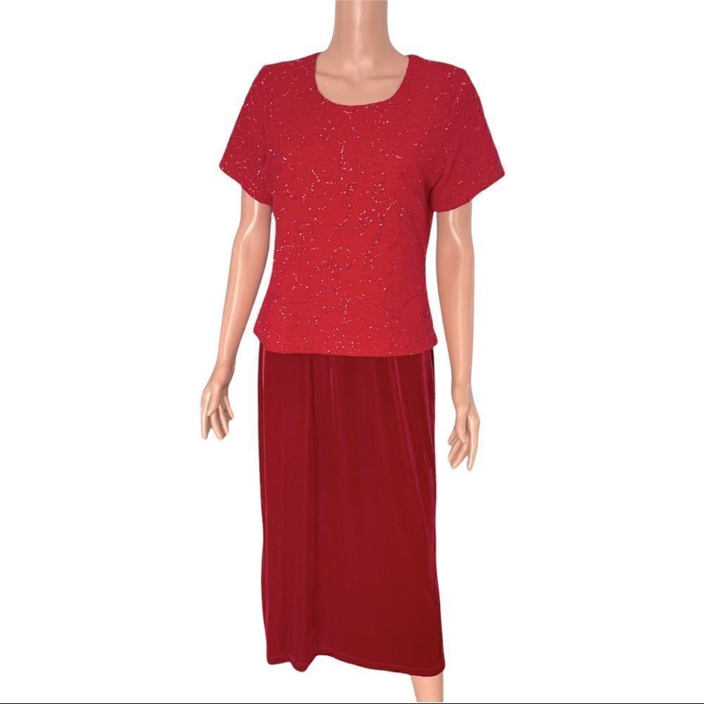 Kathie Lee Collection Vintage 1-PC Blouse/Skirt Velvet Style Maxi Dress MEDIUM